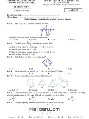 Đề Thi Giữa Kỳ 1 Toán 12 Năm 2022-2023 Trường THPT Phan Văn Trị - Cần Thơ (Có Đáp Án)