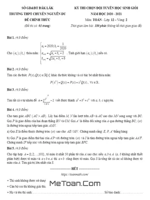 Đề thi HSG Toán 12 (vòng 2) năm 2020 - 2021 trường chuyên Nguyễn Du - Đắk Lắk