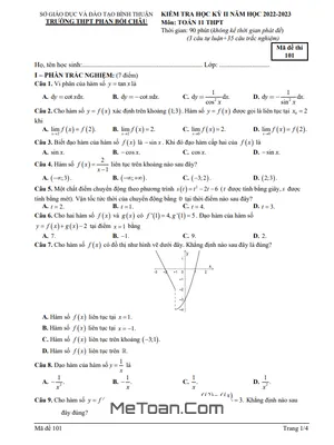 Đề Học Kỳ 2 Toán 11 Năm 2022 - 2023 Trường THPT Phan Bội Châu - Bình Thuận