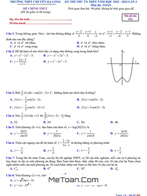 Đề thi thử TN THPT 2023 môn Toán lần 3 trường chuyên Hạ Long – Quảng Ninh