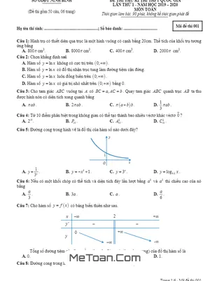 Đề thi thử THPT Quốc gia 2020 lần 1 môn Toán sở GD&ĐT Ninh Bình