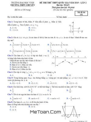 Đề thi thử Toán THPTQG 2019 lần 2 trường THPT chuyên Đại học Vinh – Nghệ An