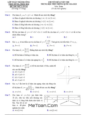 Đề Thi Thử THPT Quốc Gia 2018 Môn Toán - Đoàn Trí Dũng, Hà Hữu Hải Lần 4