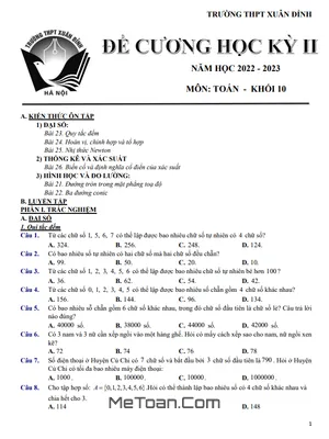 Đề Cương Ôn Tập Học Kỳ 2 Toán 10 Năm 2022 - 2023 Trường THPT Xuân Đỉnh - Hà Nội