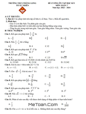 Đề Cương Ôn Tập Học Kì 1 Toán 7 Năm 2023 - 2024 Trường THCS Thăng Long - Hà Nội