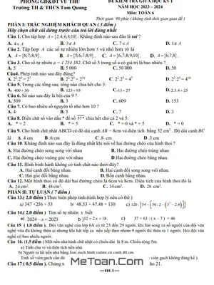 Đề Thi Giữa Kỳ 1 Toán Lớp 6 Năm 2023 - 2024 Trường TH&THCS Tam Quang - Thái Bình