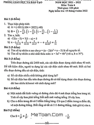 Đề thi học sinh giỏi Toán 6 năm 2021 - 2022 phòng GD&ĐT Thanh Trì - Hà Nội