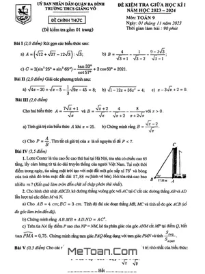 Đề thi giữa kì 1 Toán 9 năm 2023 - 2024 trường THCS Giảng Võ - Hà Nội
