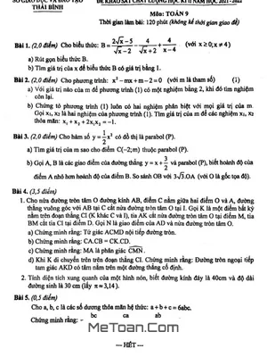 Đề thi học kì 2 môn Toán lớp 9 năm 2021 - 2022 Sở GD&ĐT Thái Bình