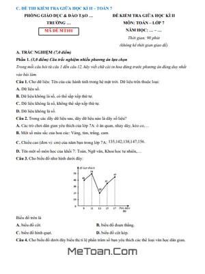 Bộ Đề Kiểm Tra Giữa Học Kì 2 Toán 7 Cánh Diều Cấu Trúc Mới