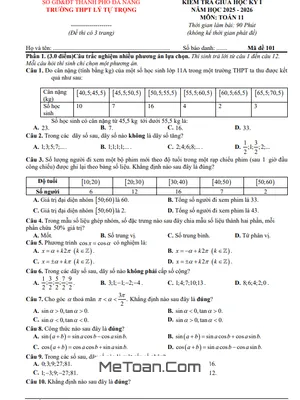 Tải Đề Thi Giữa Kỳ 1 Toán 11 THPT Lý Tự Trọng - Đà Nẵng Năm 2025 - 2026 (Kèm Đáp Án Chi Tiết)