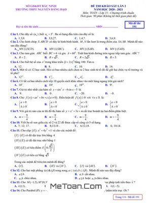 Đề khảo sát Toán 11 lần 2 năm 2020 – 2021 trường Nguyễn Đăng Đạo – Bắc Ninh