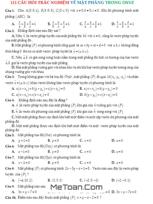 111 Câu Hỏi Trắc Nghiệm Về Mặt Phẳng Trong Không Gian Oxyz - Hứa Lâm Phong