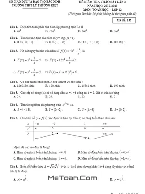 Đề thi khảo sát Toán 12 lần 2 năm 2019-2020 trường THPT Lý Thường Kiệt - Bắc Ninh