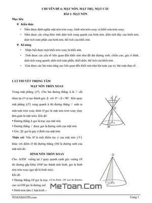 Bài Giảng Mặt Nón, Hình Nón Và Khối Nón Lớp 12