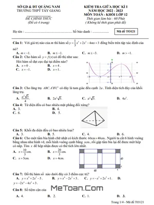 Đề Thi Giữa Học Kì 1 Toán 12 Năm 2022-2023 Trường THPT Tây Giang - Quảng Nam