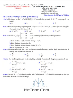 Đề Tham Khảo Cuối Kì 2 Toán 11 Năm 2022 - 2023 THPT Thuận Thành 1 - Bắc Ninh