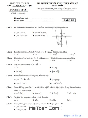 Đề thi thử tốt nghiệp THPT 2023 môn Toán sở GD&ĐT Kon Tum
