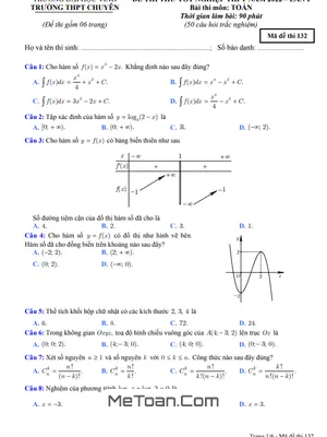 Đề thi thử THPT Quốc gia 2022 môn Toán lần 1 trường THPT chuyên Đại học Vinh - Nghệ An