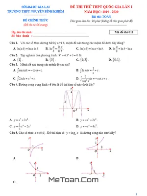 Đề Thi Thử THPT Quốc Gia 2020 Môn Toán Lần 1 Trường Nguyễn Bỉnh Khiêm - Gia Lai