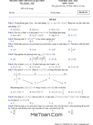 Đề thi thử Toán THPTQG 2019 lần 3 trường chuyên Lê Quý Đôn – Điện Biên