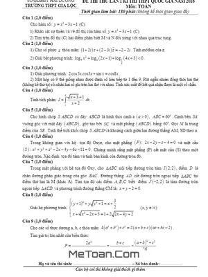 Tải Xuống Đề Thi Thử Quốc Gia Môn Toán Trường Gia Lộc - Hải Dương Lần 1 Năm 2016