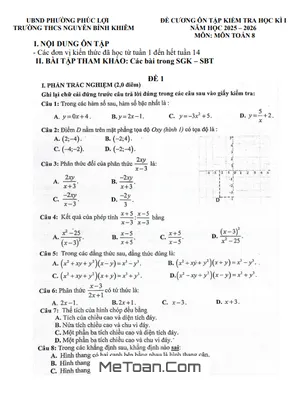 Đề Cương Ôn Tập Cuối Học Kì 1 Toán 8 Năm 2025 - 2026 THCS Nguyễn Bỉnh Khiêm