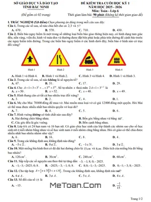 Đề kiểm tra cuối học kỳ 1 Toán 6 năm 2025 – 2026 sở GD&ĐT Bắc Ninh có đáp án