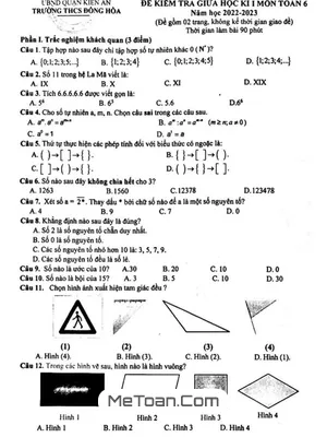 Đề thi giữa kì 1 Toán 6 năm 2022 - 2023 trường THCS Đồng Hòa - Hải Phòng
