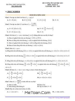 Đề Cương Ôn Tập Học Kỳ 1 Toán 11 Năm 2022 - 2023 Trường THPT Ngô Quyền - Đà Nẵng