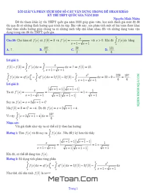 Phân Tích Chi Tiết Một Số Câu Vận Dụng Khó Trong Đề Minh Họa THPTQG 2020 Môn Toán