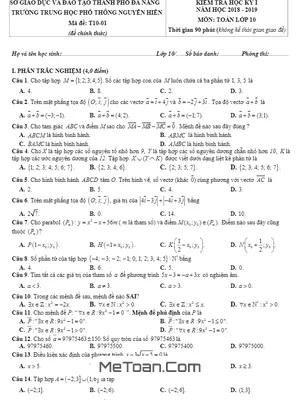 Đề thi HK1 Toán 10 năm học 2018 - 2019 trường THPT Nguyễn Hiền - Đà Nẵng