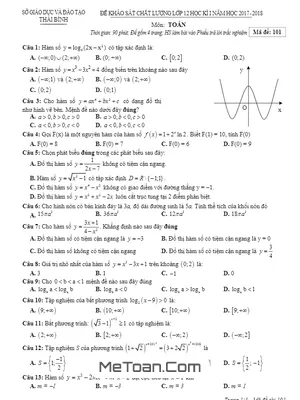 Đề thi HK1 Toán 12 năm học 2017 - 2018 sở GD&ĐT Thái Bình (Có đáp án)
