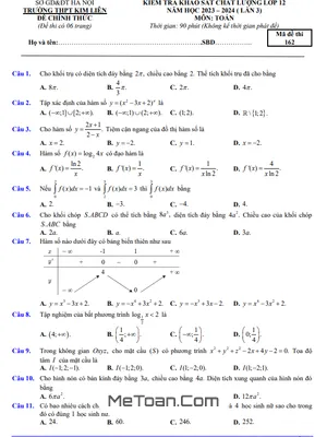Đề khảo sát Toán 12 lần 3 năm 2023 – 2024 trường THPT Kim Liên – Hà Nội