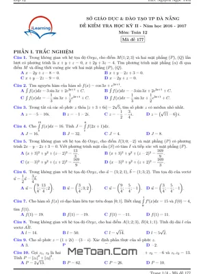 Đề thi HK2 Toán 12 năm học 2016 - 2017 Sở GD&ĐT Đà Nẵng