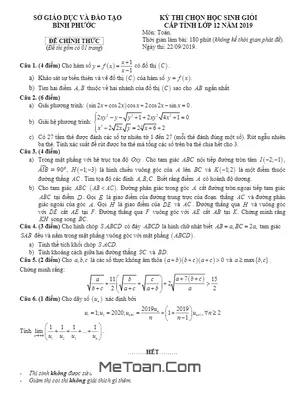 Đề thi chọn học sinh giỏi tỉnh Toán 12 năm 2019 Sở GD&ĐT Bình Phước