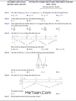 Bộ Đề Ôn Thi Tốt Nghiệp THPT 2023 Môn Toán Sở GD&ĐT Tiền Giang