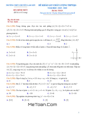 Đề thi KSCL Toán ôn thi THPTQG 2019 trường THPT chuyên Lam Sơn – Thanh Hóa lần 2