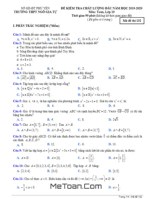 Đề kiểm tra Toán 10 đầu năm học 2019 - 2020 trường THPT Ngô Gia Tự - Phú Yên