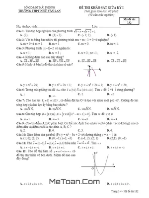 Đề thi khảo sát giữa kỳ 1 Toán 10 năm 2018 - 2019 trường Nhữ Văn Lan - Hải Phòng