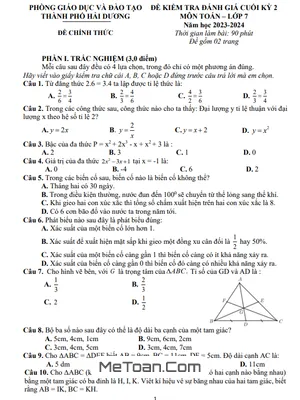 Đề thi học kì 2 Toán 7 năm 2023 - 2024 phòng GD&ĐT thành phố Hải Dương