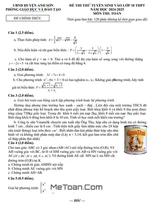 Đề thi thử Toán vào lớp 10 năm 2024 - 2025 phòng GD&ĐT Anh Sơn - Nghệ An