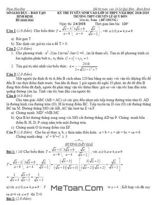 Đề Thi Vào Lớp 10 Chuyên Toán Lê Quý Đôn - Bình Định Năm 2018 - 2019