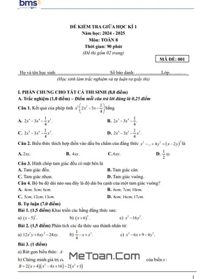 Tải Đề Thi Giữa Học Kì 1 Toán 8 Năm 2024 – 2025 Trường Ban Mai School (Có Đáp Án Chi Tiết)