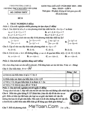 Đề Thi Giữa Kỳ 1 Toán 9 Năm Học 2025 - 2026 Trường THCS Nguyễn Văn Linh, Đà Nẵng