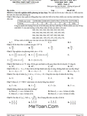 Đề thi Giữa Kỳ 1 Toán 11 Năm Học 2025 - 2026 THPT Nhữ Văn Lan, Hải Phòng (Kèm Đáp Án)