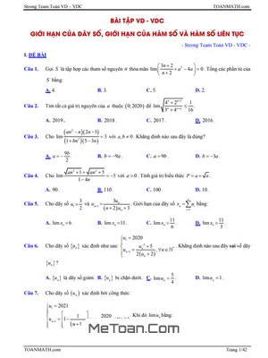 61 Bài Tập VD-VDC Giới Hạn Của Dãy Số, Giới Hạn Hàm Số Và Hàm Số Liên Tục Lớp 11