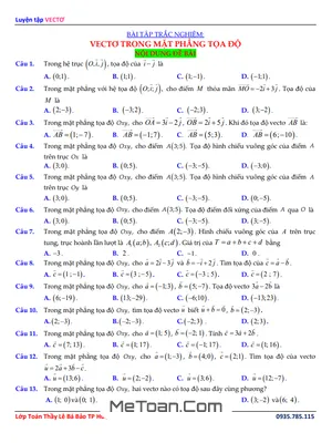 90 Bài Tập Trắc Nghiệm Vectơ Trong Mặt Phẳng Tọa Độ Có Đáp Án Và Lời Giải