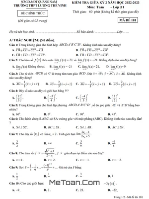 Đề thi giữa kì 2 Toán 11 năm 2022-2023 trường THPT Lương Thế Vinh - Quảng Nam