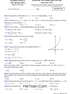 Đề thi thử tốt nghiệp THPT 2022 môn Toán liên trường THPT - Nghệ An